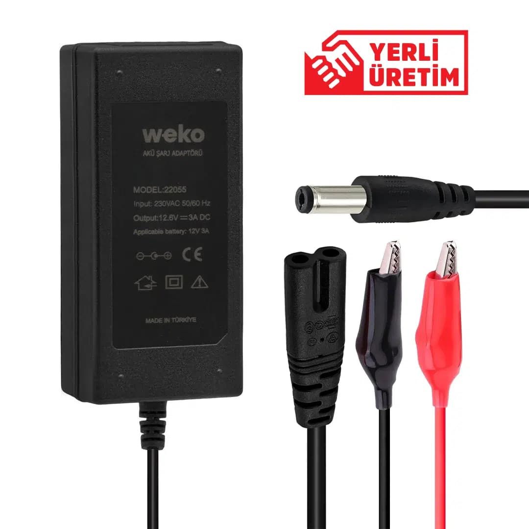 Weko 12.6 Volt - 3 Amper 5.5*2.5 + Krokodil Uçlu Ledli Yerli Üretim Masaüstü Şarj Adaptörü - Seyyar Elektronik