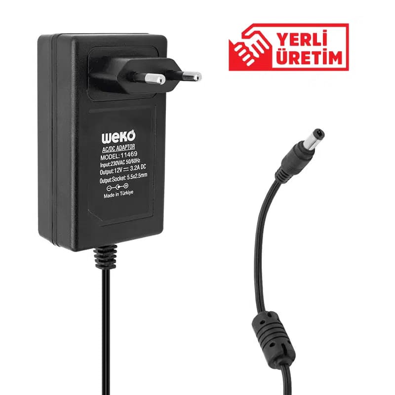Weko 12 Volt 3.2 Amper 38 Watt Plastik Kasa Priz Tipi Adaptör (5.5x2.5 Uçlu) - Seyyar Elektronik