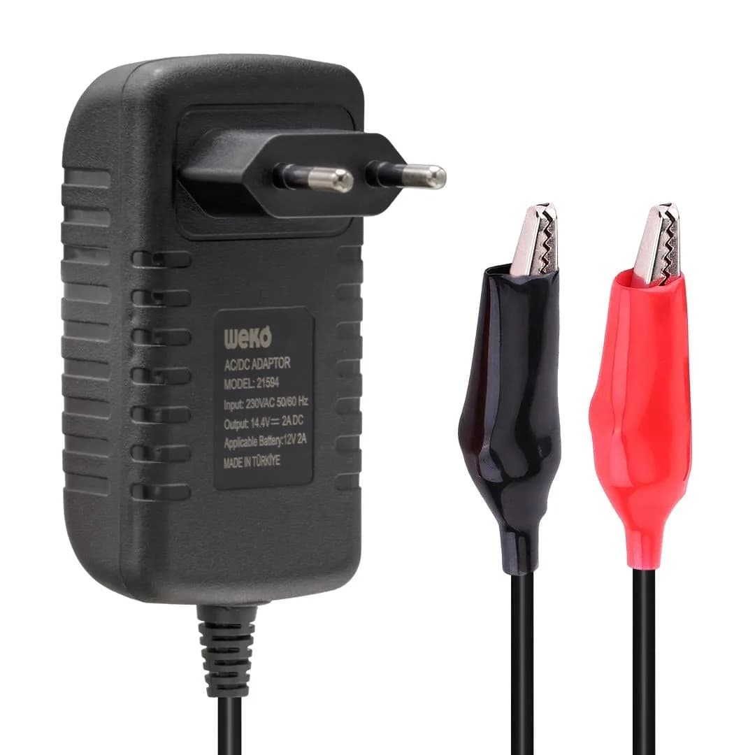 Weko 14.4 Volt - 2 Amper Krokodil Uçlu Kırmızı Yeşil Ledli Yerli Üretim Akü Şarj Cihazı (Out :12v-2a) - Seyyar Elektronik