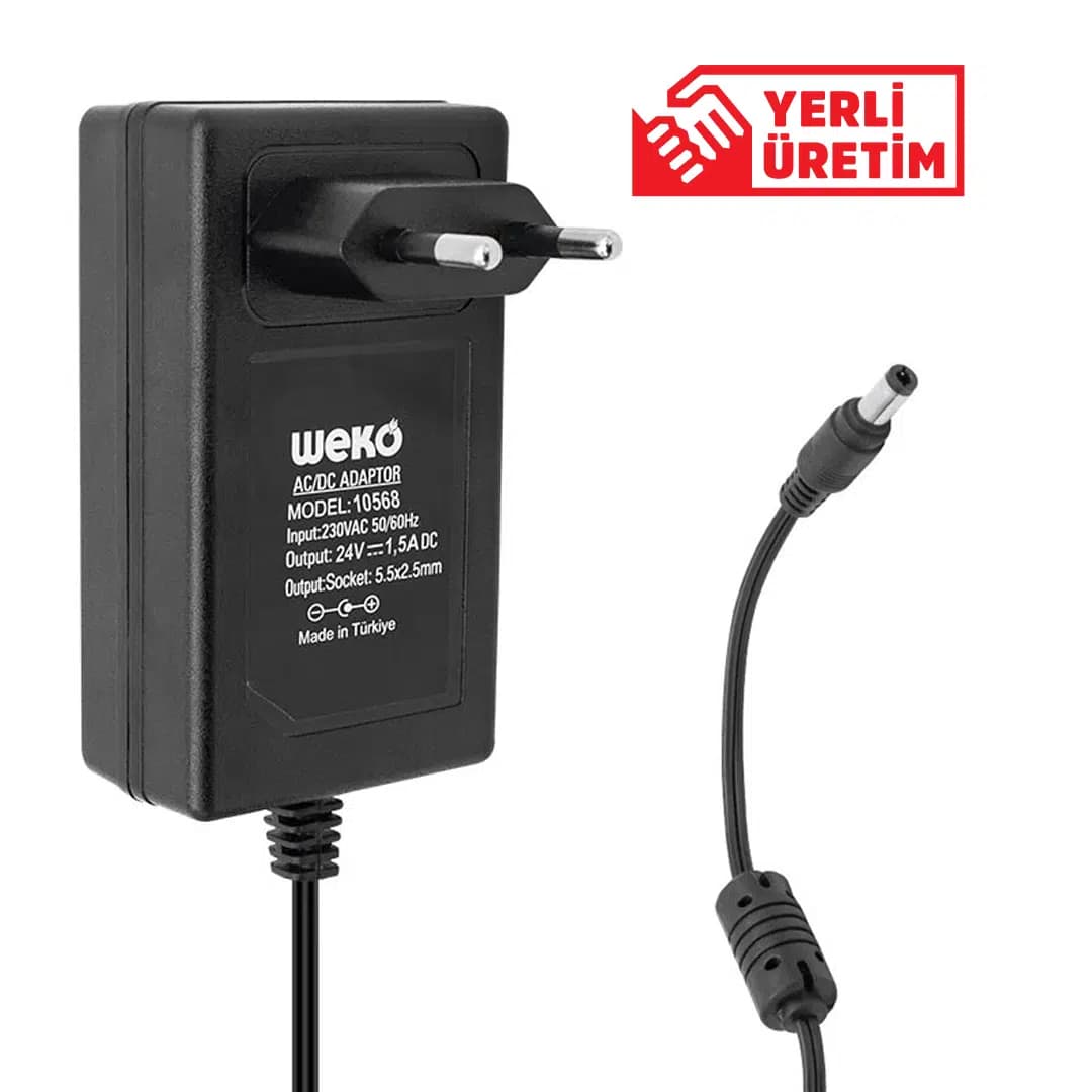 Weko 24 Volt 1.5 Amper 36 Watt Plastik Kasa Priz Tipi Adaptör (5.5x2.5 Uçlu) - Seyyar Elektronik
