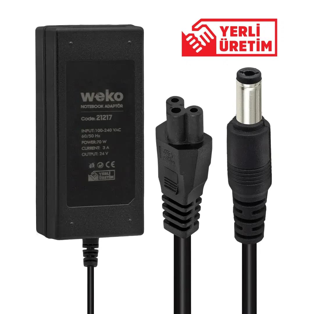 Weko 24 Volt 3 Amper 70 Watt Notebook Yerli Üretim Adaptör (5.5*2.5 Uçlu) - Seyyar Elektronik