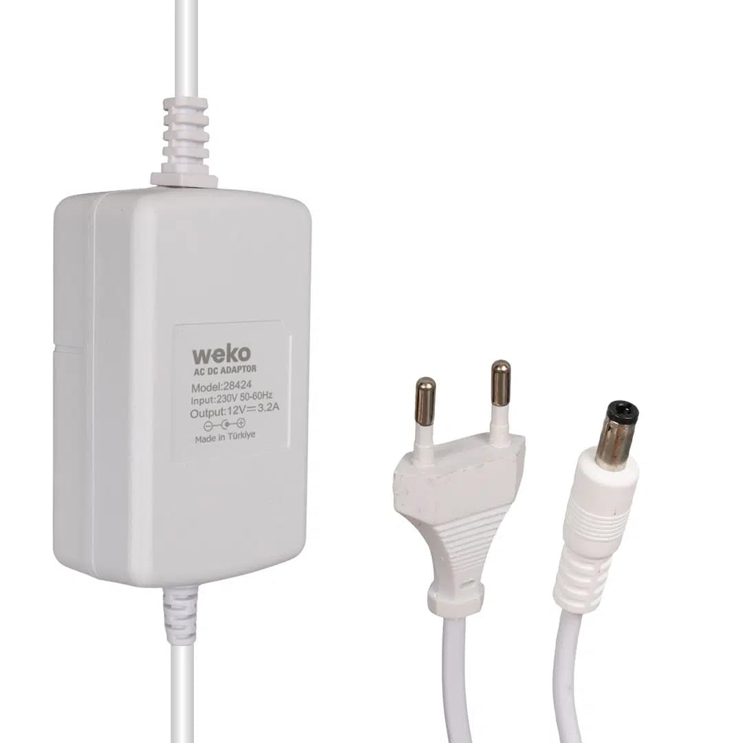 Weko Tottolet 1200 12 Volt - 3.2 Amper 5.5 2.5 Uçlu Yerli Üretim Plastik Kasa Beyaz Masaüstü Adaptör - Seyyar Elektronik