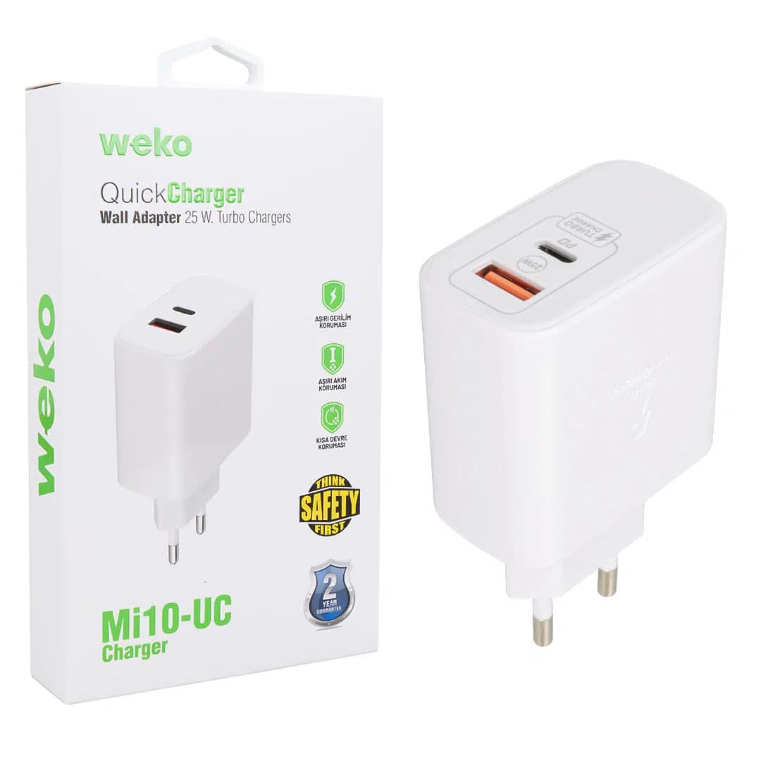 Weko WK-21446 S11-UC 25 Watt 3.0 Amper Type-C + USB Telefon Şarj Başlık Adaptörü - Seyyar Elektronik