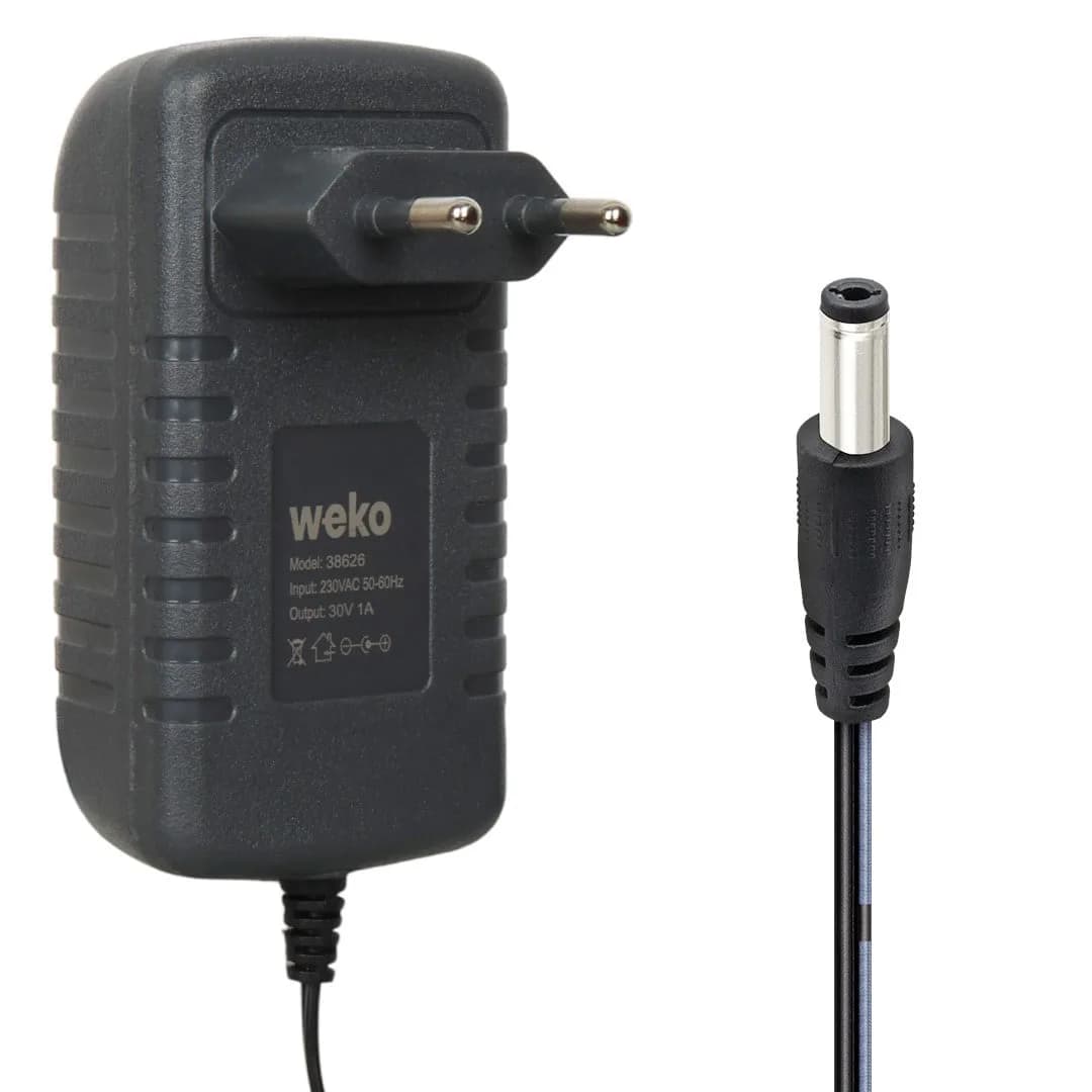 Weko WK-38626 Yerli Üretim 30 Volt - 1 Amper 5.5*2.5 Mm Uçlu Priz Tipi Şarj Adaptör - Seyyar Elektronik