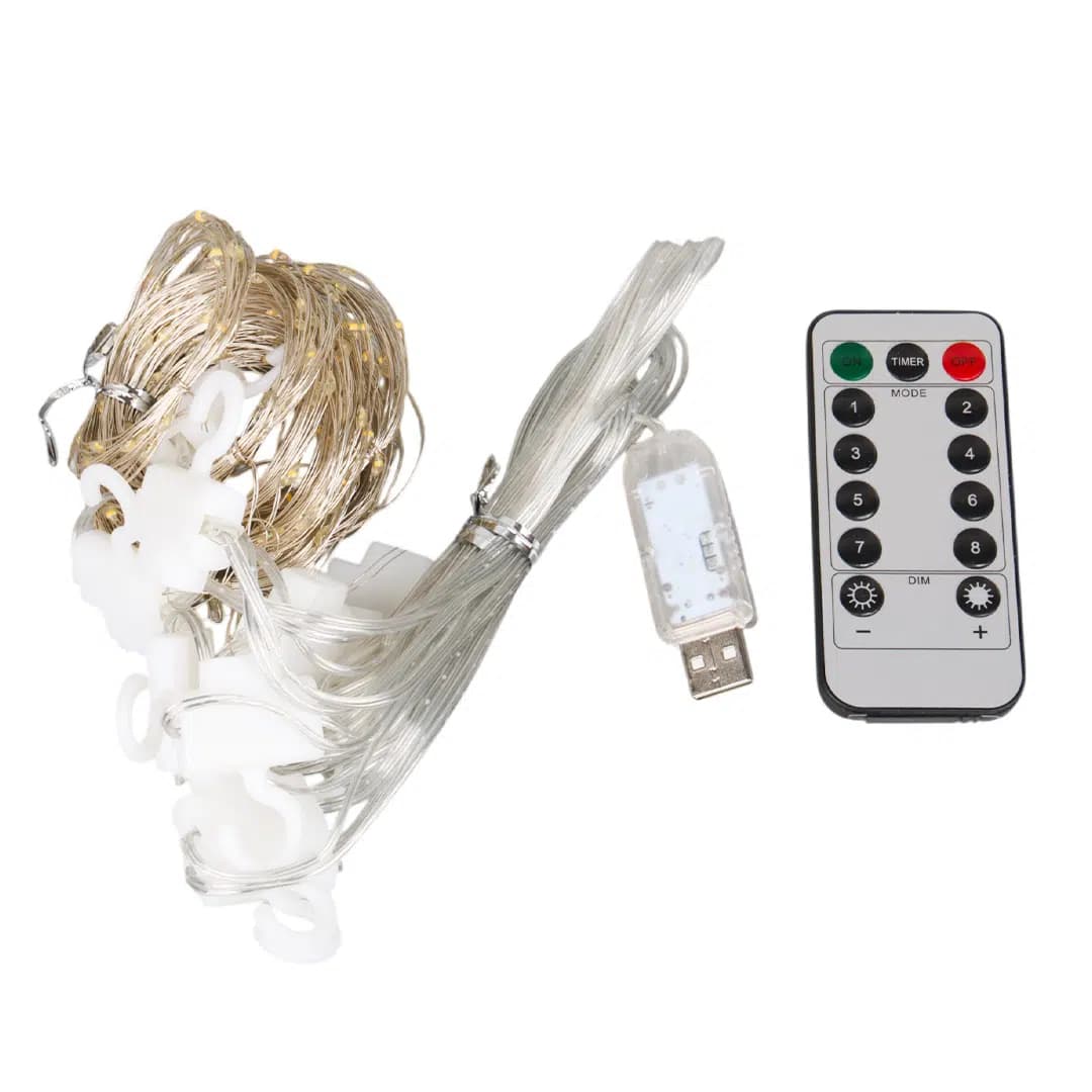 Winnboss EKL-11 300 Günışığı Ledli Peri Motifli 3X3 Perde Dekoratif Aydınlatma 8 Modlu USB 5VDC Kumandalı - Seyyar Elektronik