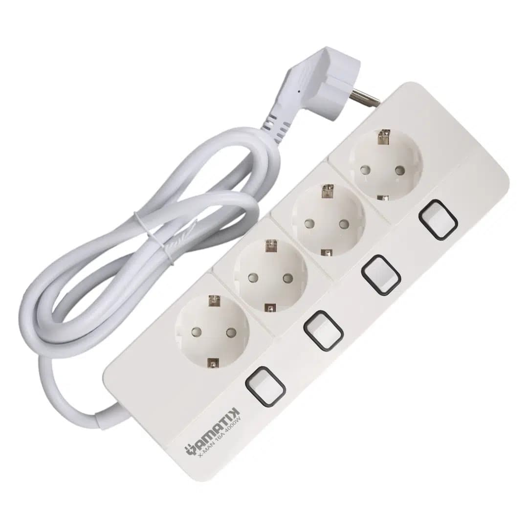Yamatik X-MAN-104 A-CLASS 4'lü Ayrı Anahtarlı 1.3 Metre Akım Korumalı Grup Priz 1400 Joule - Seyyar Elektronik