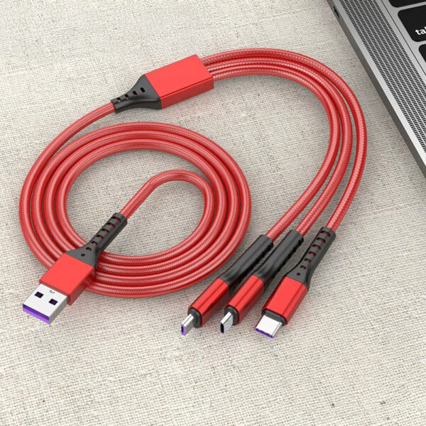 Powermaster PM-26336 Kırmızı 3in1 Telefon Şarj Kablosu; Micro USB