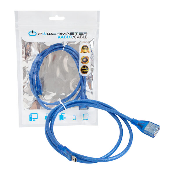 Powermaster USB 5 Pin Erkek-USB Dişi 1 Metre Kablo Mavi Özellikleri