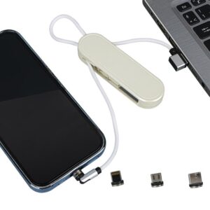 Powermaster PM-25905 Beyaz 3in1 (Type C- Lightning-Micro Usb) Manyetik Uç Taşınabilir Şarj Kablosu