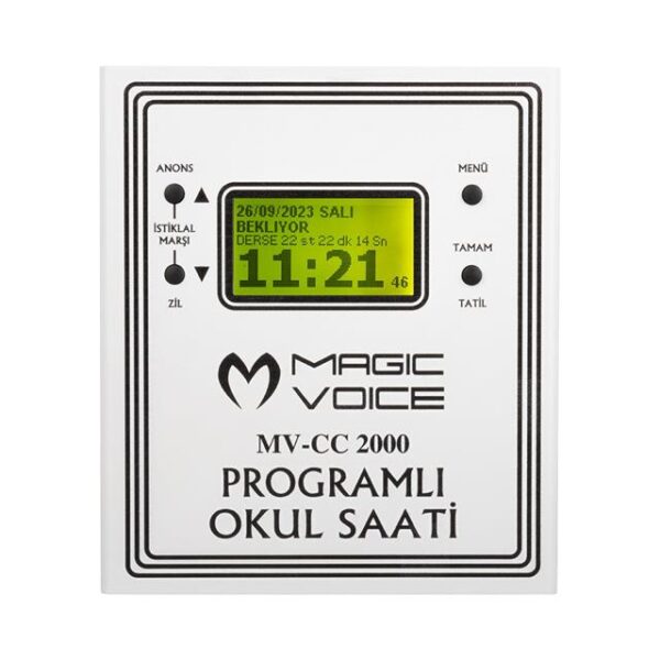 Magicvoice MV-CC2000 USB Duvar Tipi Programlı 20 Adet MP3 Formatı Zil / İstiklal Marşlı Akıllı Dijital Okul Saati (Çan Takılabilir)