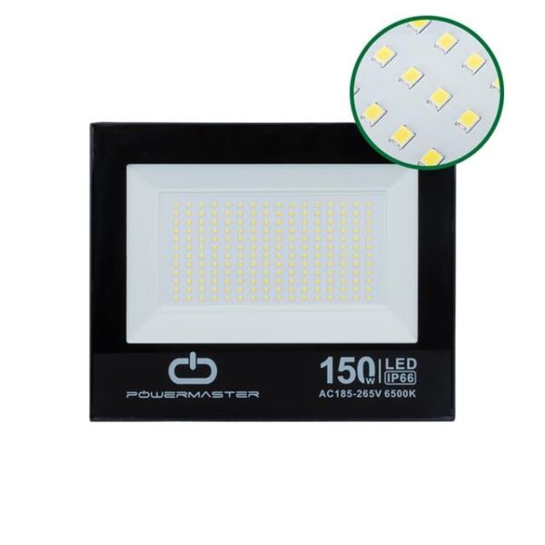 Powermaster PM-22586 150 Watt - 220 Volt 6500K IP66 150* Işık Açısı Siyah Slim Kasa Beyaz Led Projektör