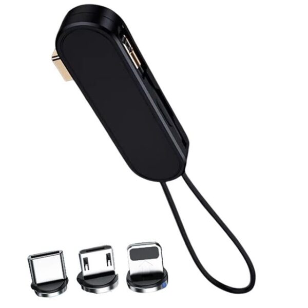 Powermaster PM-25906 Siyah 3in1 (Type C- Lightning- Micro Usb) Manyetik Uç Taşınabilir Şarj Kablosu