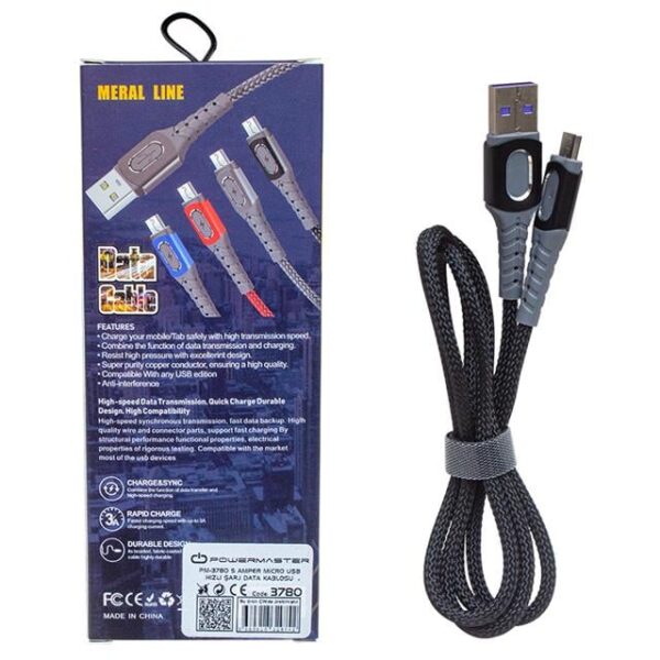 Powermaster PM-3780 Örgülü 5 Amper Micro Usb Hızlı Şarj Data Kablosu