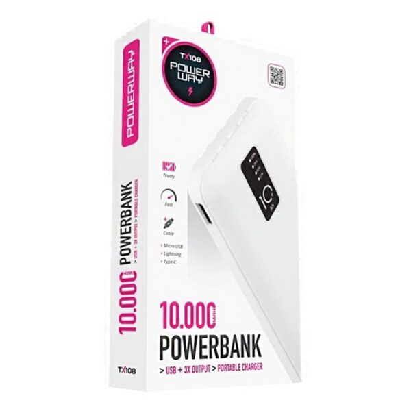 Powerway TX108 Dijital Göstergeli 4 Çıkışlı 10000 Mah Powerbank Siyah