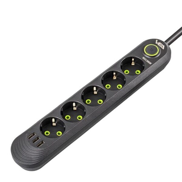 Vea VA-21561 5'li 3 USB'li 1.5 Metre Akım Korumalı Priz Siyah