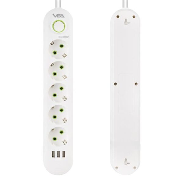 Vea VA-21562 5'li 3 USB'li 1.5 Metre Akım Korumalı Priz Beyaz