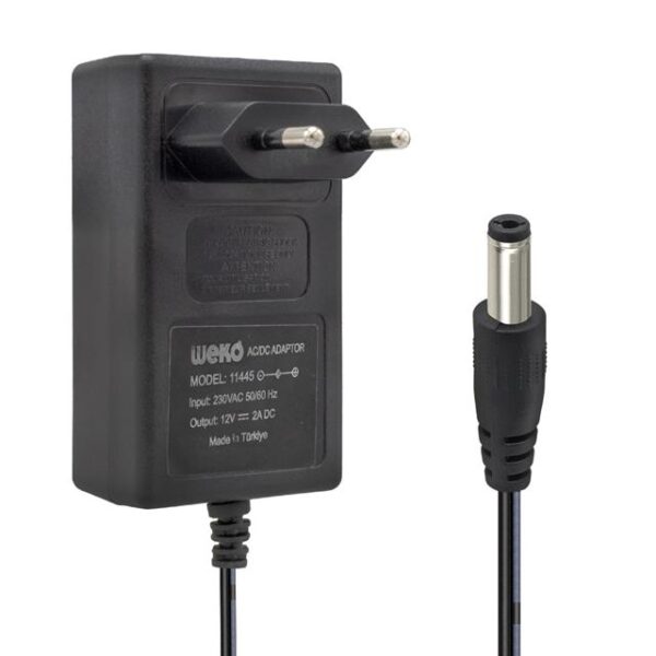 Weko 12 Volt 2 Amper 24 Watt Plastik Kasa Priz Tipi Adaptör (5.5x2.5 Uçlu)
