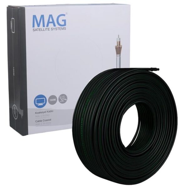 Mag Rg6/U6 Bakır Cu/Cu 80 Tel Siyah Anten Kablosu (100 Metre)
