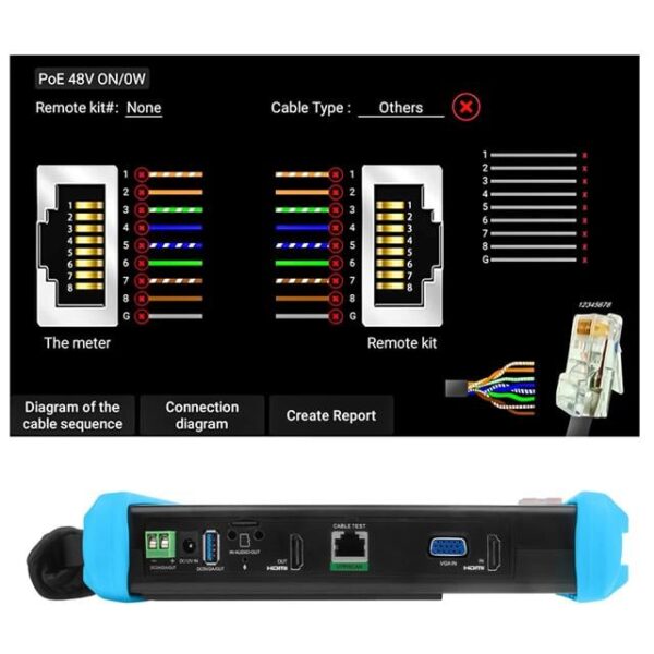 Noyafa NF-IPC716ADHS 7'' Ekranlı IPC-ONVIF-AHD-CVI-TVI-HDMI-Analog Girişli Cctv Kamera Test Cihazı