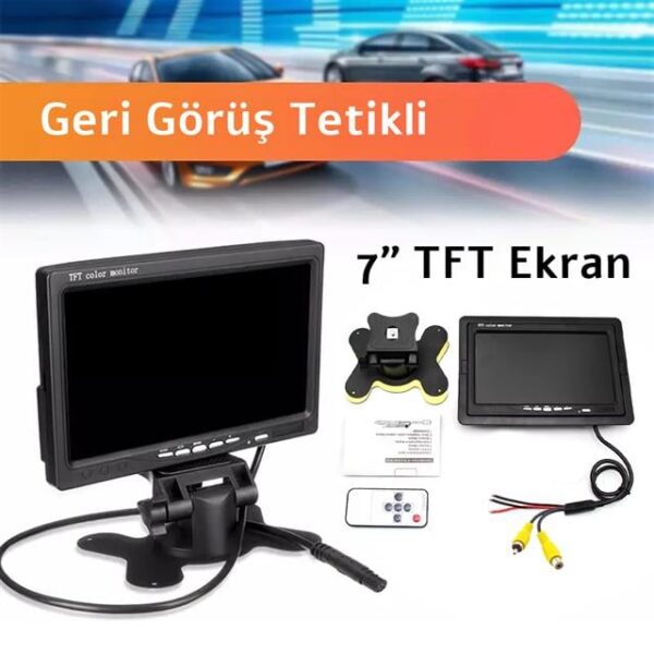 PowerMaster PM-15487 7" TFT Lcd Dijital Monitör 2 Kanal Geri Görüş Kamerası Tetiklemeli 800X480P
