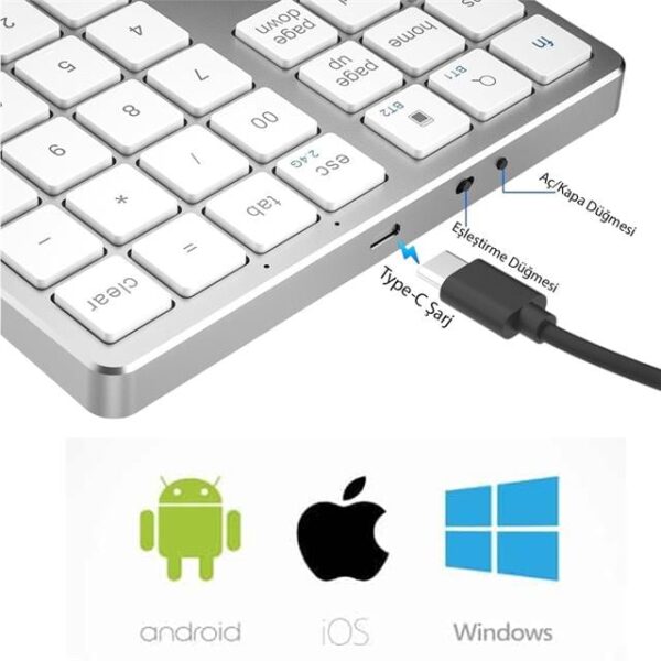 Powermaster PM-26596 Mini Gümüş Bluetooth 5.2 Kablosuz 35 Tuş Klavye Genişletme Sayı Bloğu