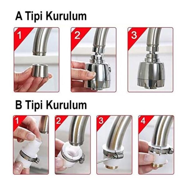 Sunup SN-27114 2 Kademeli Tasarruflu Musluk Başlığı 360 Derece