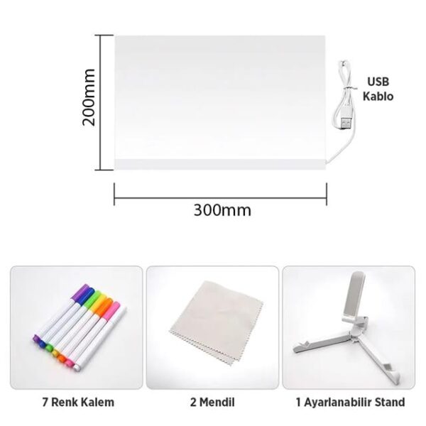 Sunup SN-27128 Dekoratif LED Aydınlatmalı Şeffaf Işıltılı Yazı - Çizim Panosu Tableti - 7 Renk Kalemli Set