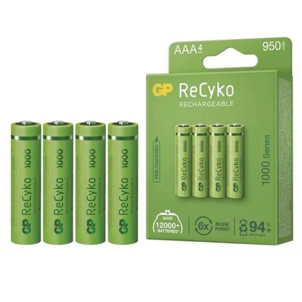 Gp Recyko 950 mAh AAA 4'lü Şarjlı İnce Kalem Pil GP100AAAHCE-2EB4 (GPRHC103E001)