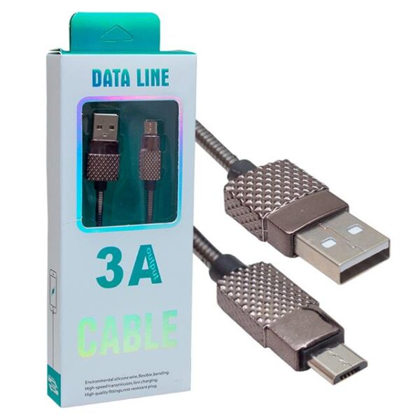 Powermaster Metal Yaylı 3 Amper Micro USB Şarj ve Data Kablosu